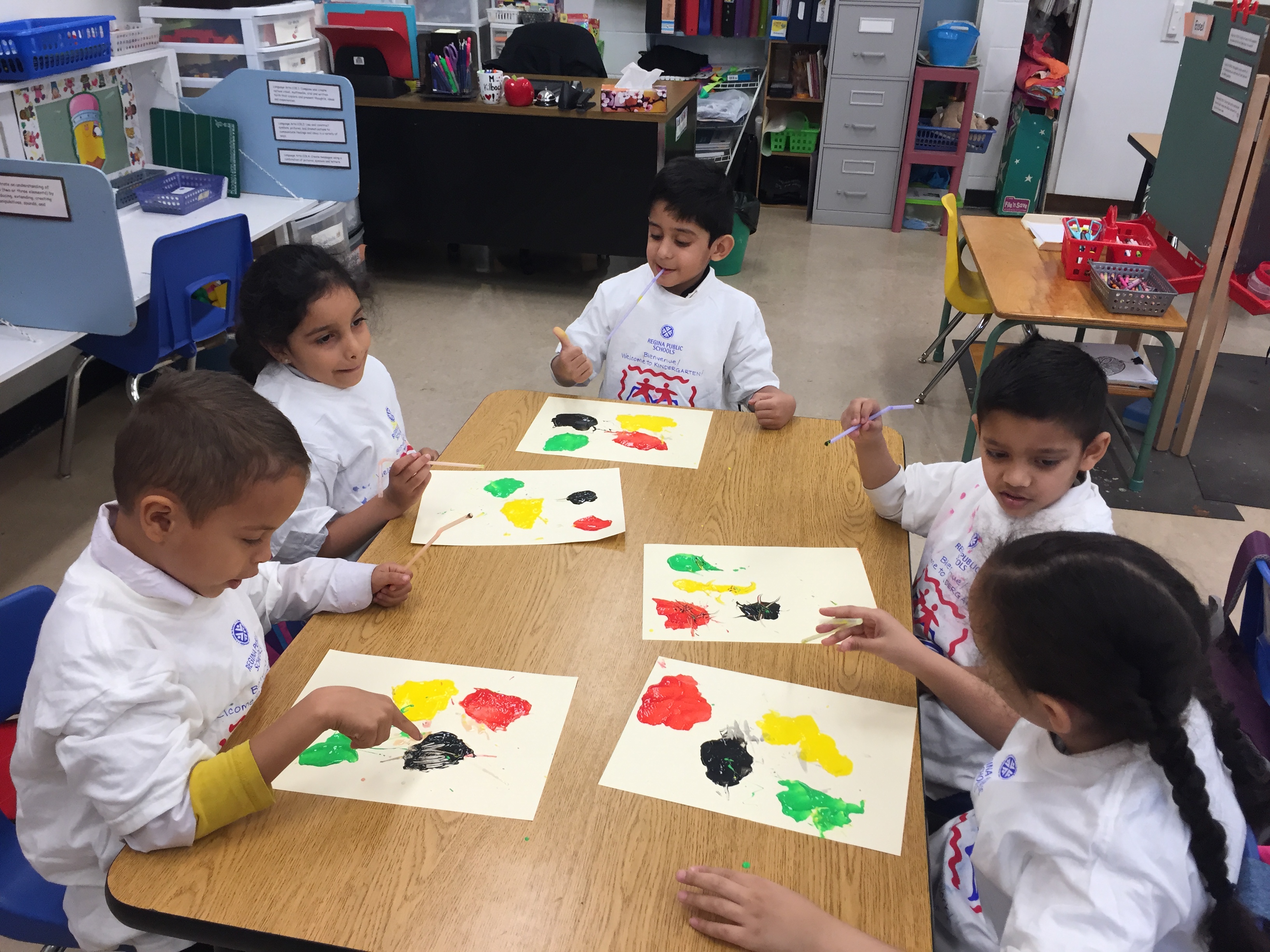 The Morning Kindergarten Students Blow Paint Monsters
